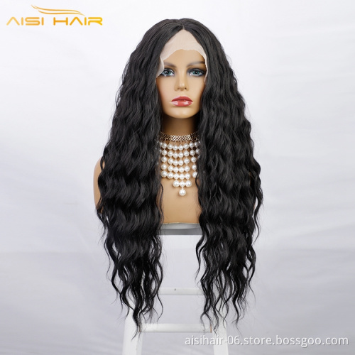 Aisi Hair high quality cheap vendor curly heat resistant synthetic full wigs synthetic wigs swiss lace wig front for women